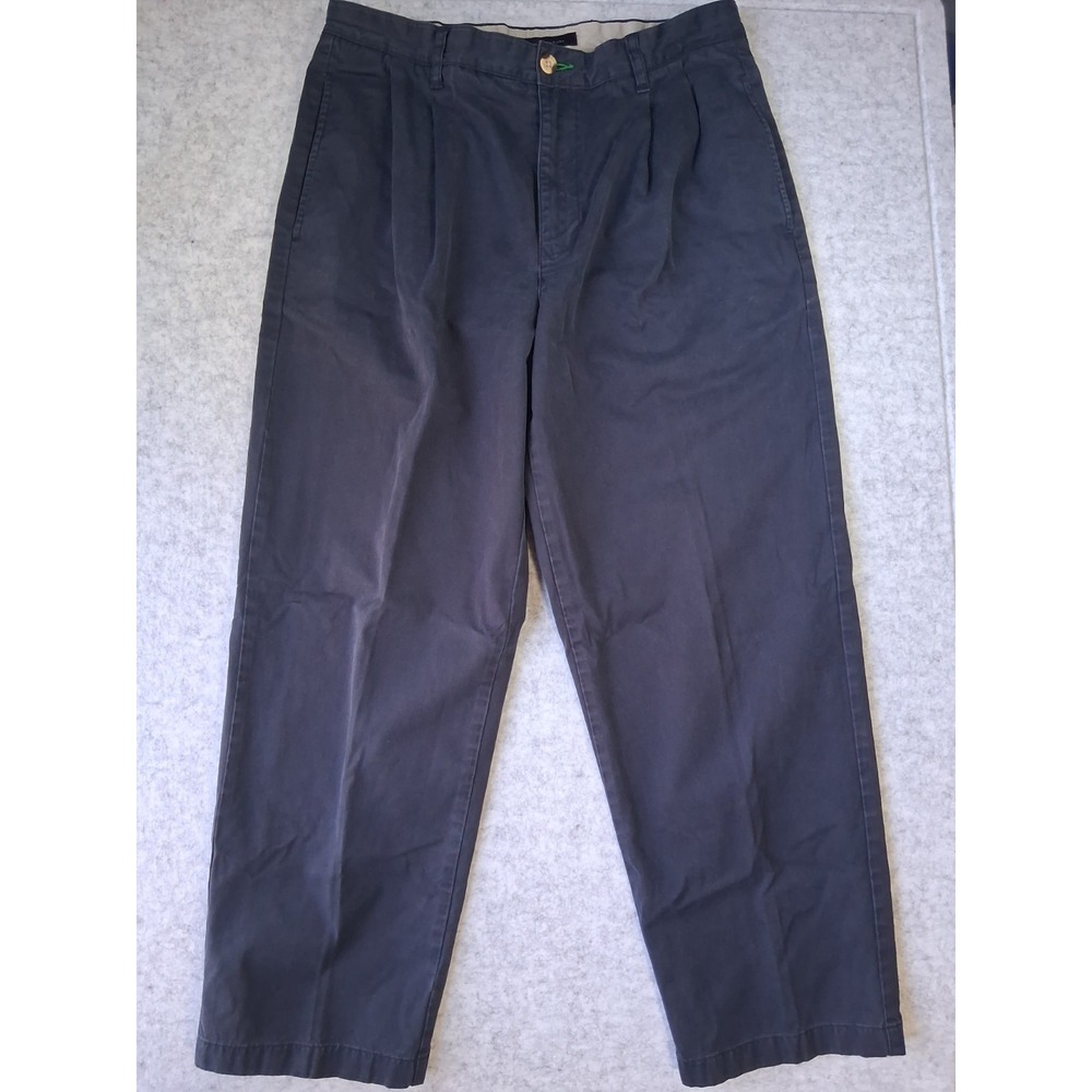 Tommy Hilfiger Men 34x30 Cotton Khaki Navy Blue Chino Pants Pleated Classic Fit